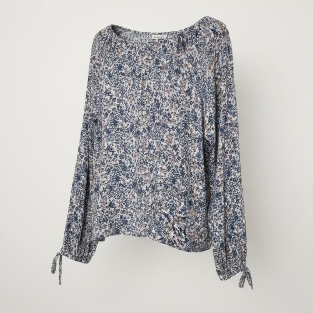 True Craft Womens Multicolor Floral Blouse Long Sleeve Boat Neck Cotton Size M